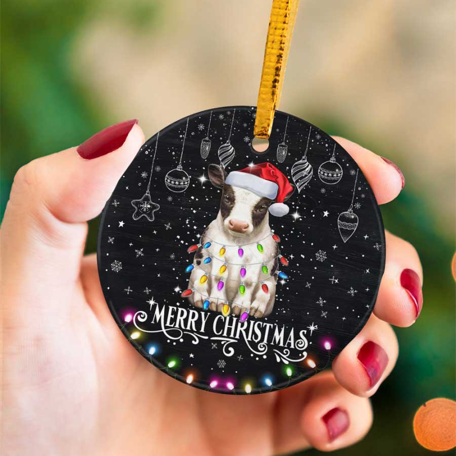 Merry-Christmas-Baby-Cow-Ceramic-Ornament Merry Christmas Baby Cow Ceramic Ornament