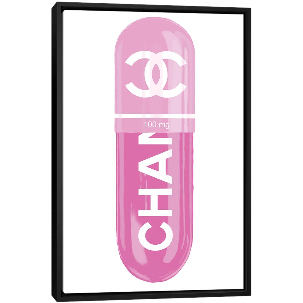 Chanel-Pink-100MG-Black-Framed-Canvas-Stretched-Wrapped-Canvas-Print-Wall-Art-Decor Chanel Pink 100MG - Black Framed Canvas