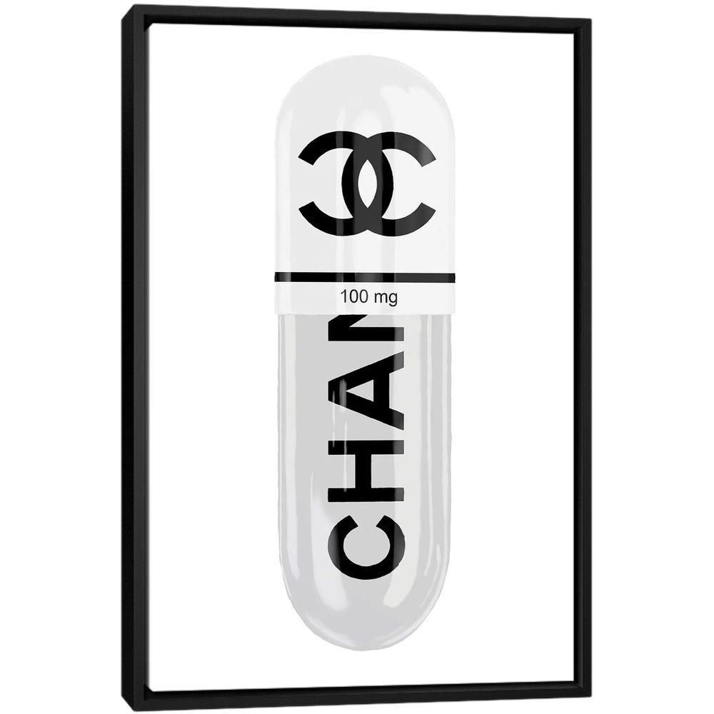 Chanel-White-100MG-Black-Framed-Canvas-Stretched-Wrapped-Canvas-Print-Wall-Art-Decor Chanel White 100MG - Black Framed Canvas
