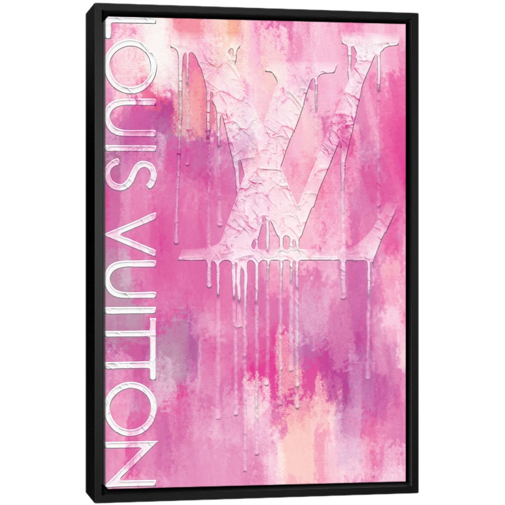 Fashion-Drips-LV-Pinkly-Black-Framed-Canvas-Stretched-Wrapped-Canvas-Print-Wall-Art-Decor Fashion Drips LV Pinkly - Black Framed Canvas