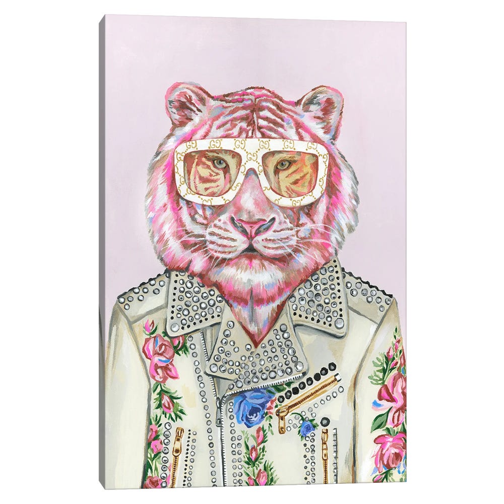 Gucci-Pink-Tiger-Black-Framed-Canvas-Stretched-Wrapped-Canvas-Print-Wall-Art-Decor-1 Stretched Wrapped Canvas Print