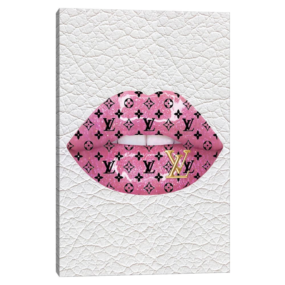 Louis-Vuitton-Pink-Glitter-Lips-Black-Framed-Canvas-Stretched-Wrapped-Canvas-Print-Wall-Art-Decor-1 Stretched Wrapped Canvas Print