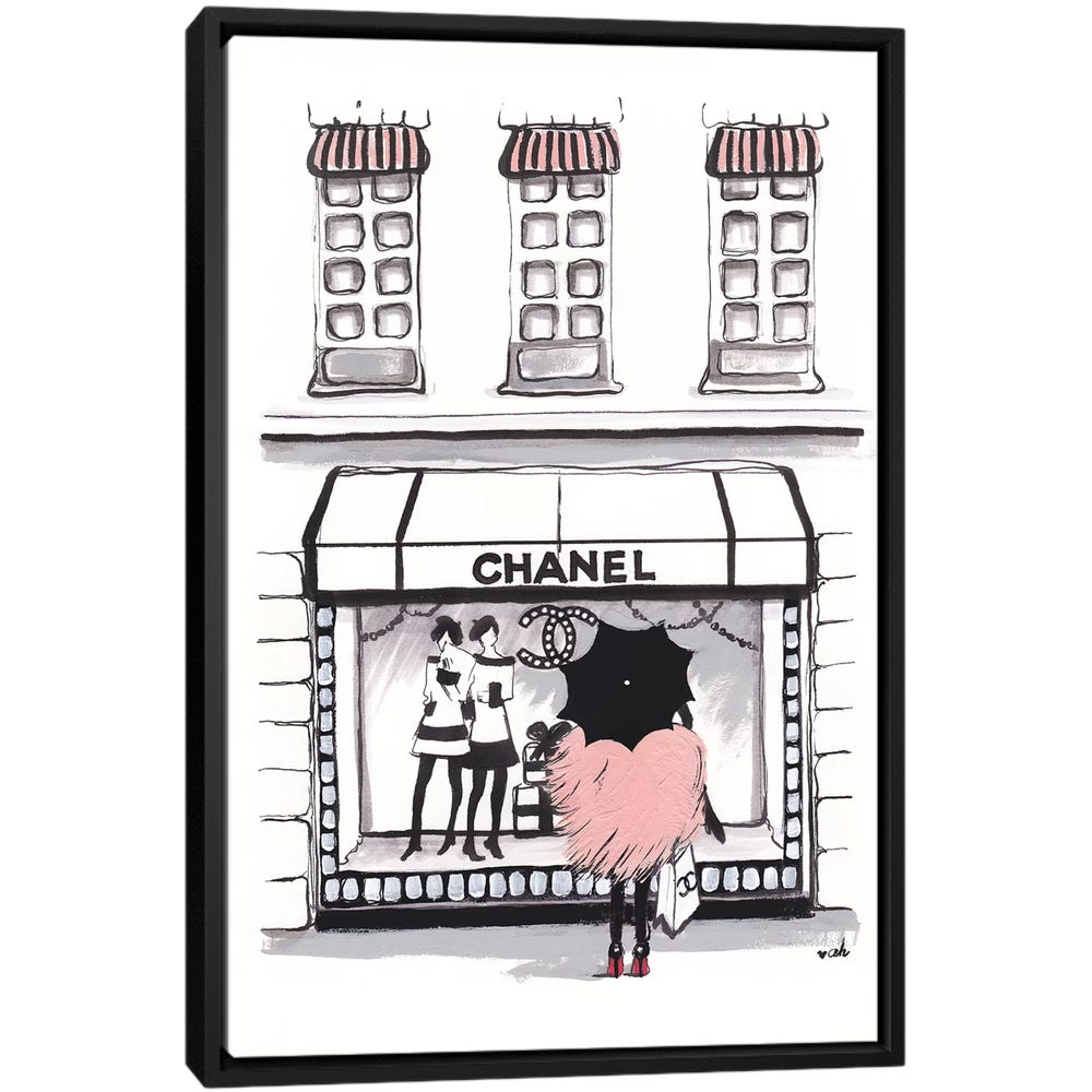 Shopping-Chanel-Black-Framed-Canvas-Stretched-Wrapped-Canvas-Print-Wall-Art-Decor Shopping Chanel - Black Framed Canvas