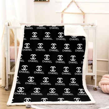 Chanel Black Logo Luxury Brand Premium Fleece Sherpa Blanket Sofa Decor BL3064