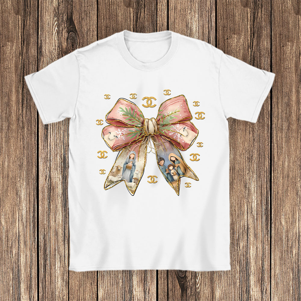 Jesus-Christmas-Coquette-Bow-Chanel-Unisex-T-Shirt-Cotton-Tee-TAT22098-1