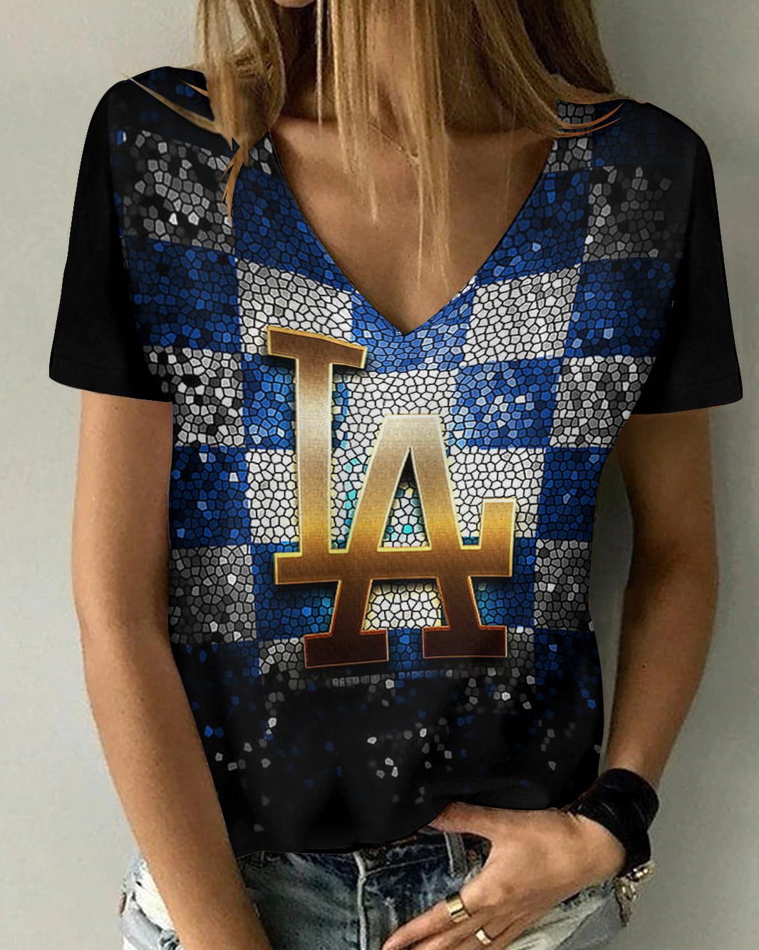 Los-Angeles-Dodgers-V-neck-Women-T-shirt-VNT1270 Los Angeles Dodgers V-neck Women T-shirt VNT1270